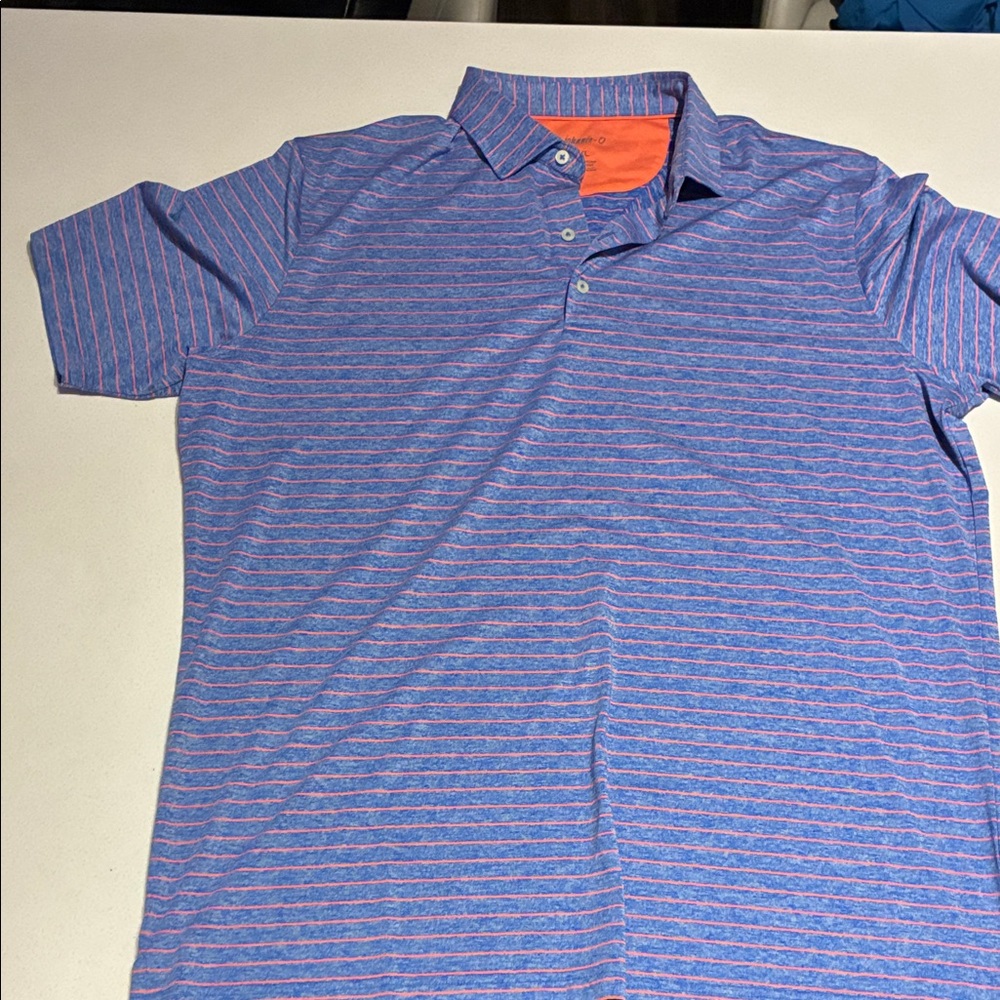 johnnie-O Blue and Pink Striped Polo Shirt
